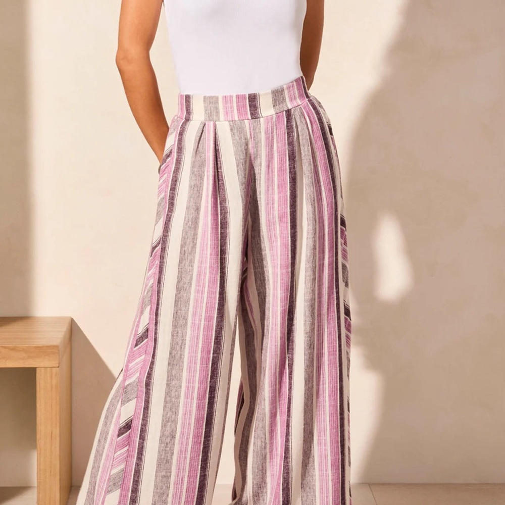 Striped Pink and White Wide-Leg Pants